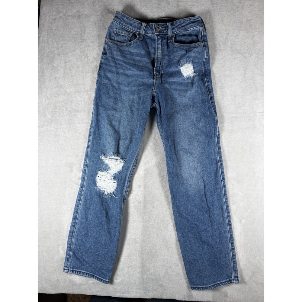 Hollister Ultra High Rise Vintage Straight Jeans Womens Jrs 3R Blue Distressed